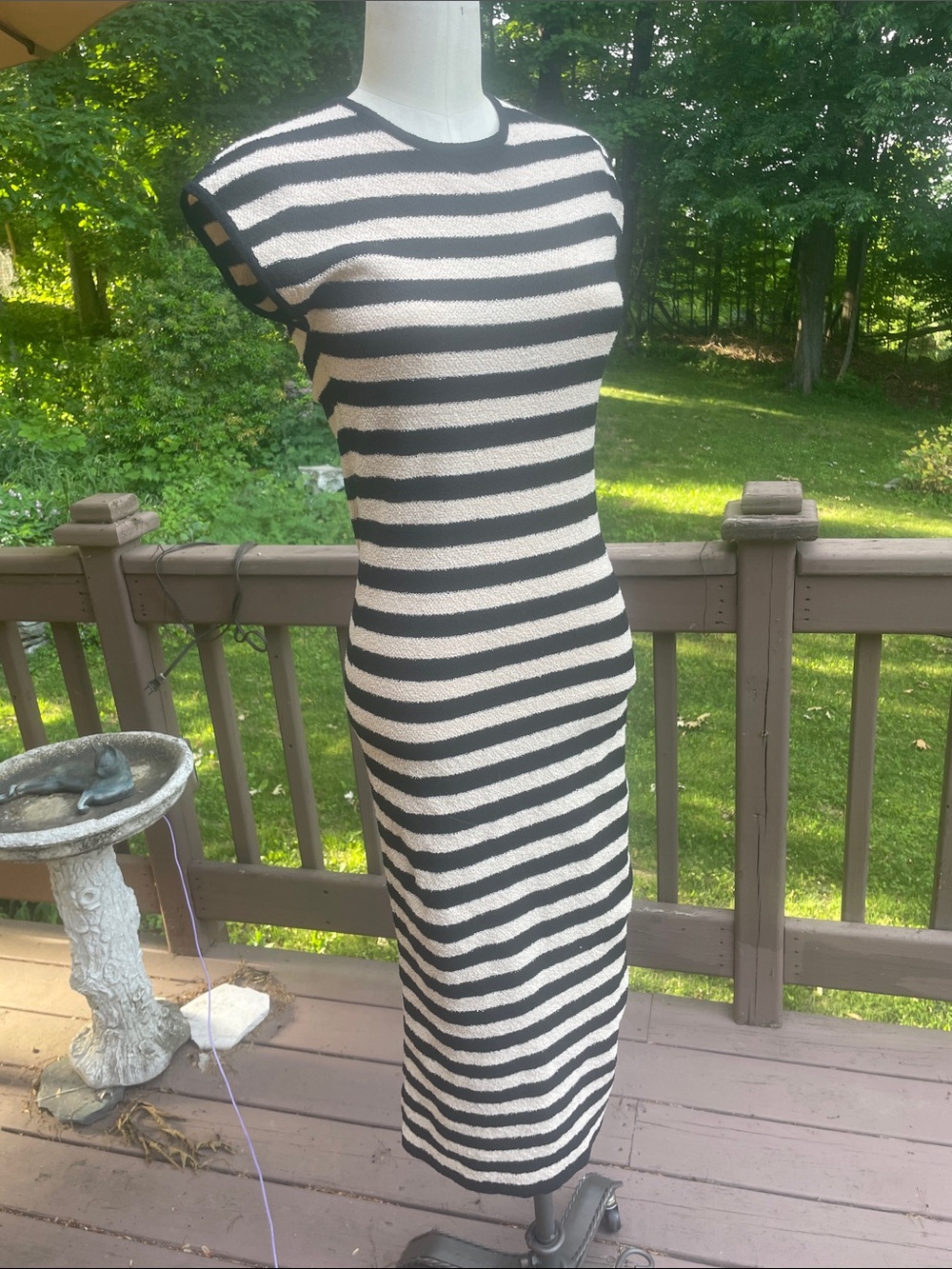 Striped Black and White Knit Midi bodycon Dress